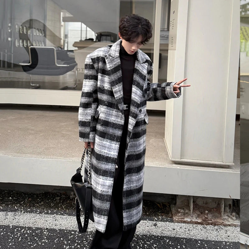 Black Plaid Color Loose Coat