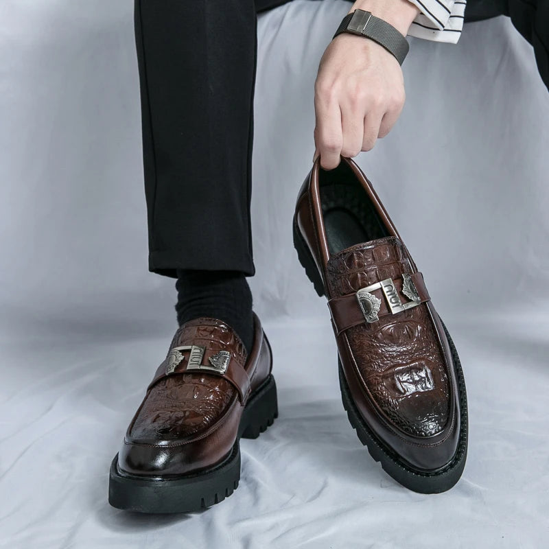 Thick-Soled Metal Appliques Loafers