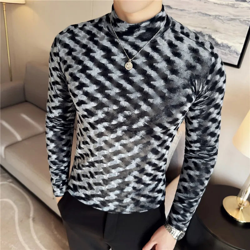 Geometric Slim-Fit Mock Neck T-Shirt