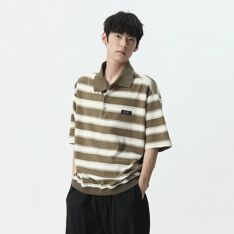 Stripe Contrasting Color Style Polo Shirt