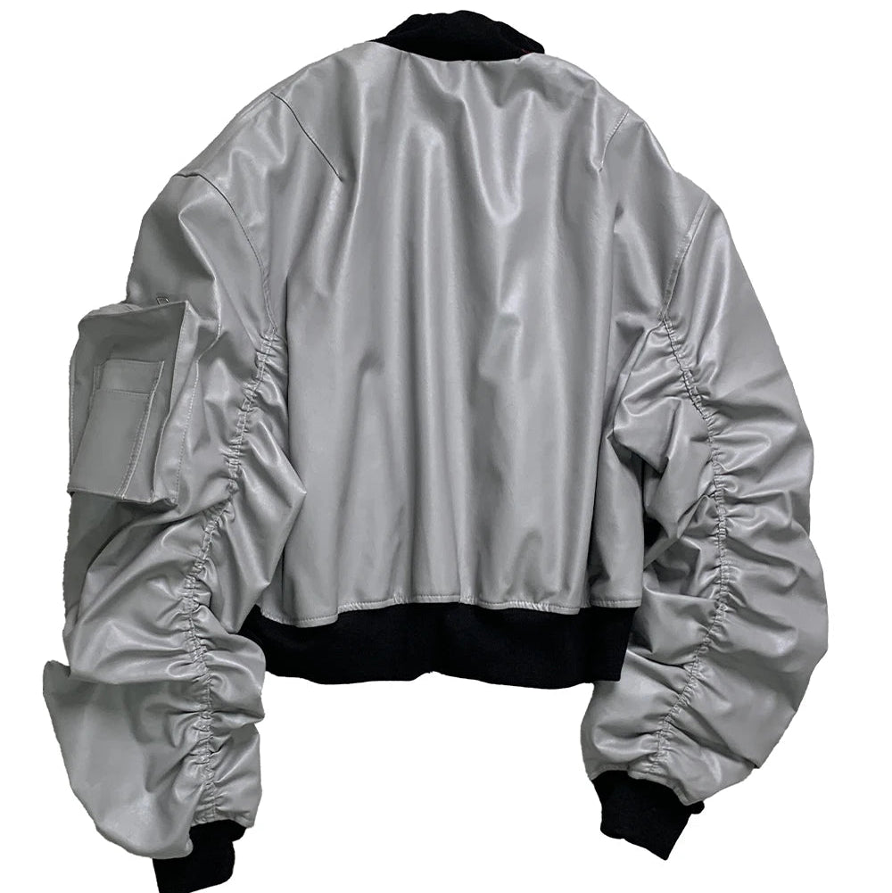 Silver Faux Leather Bomber Jacket