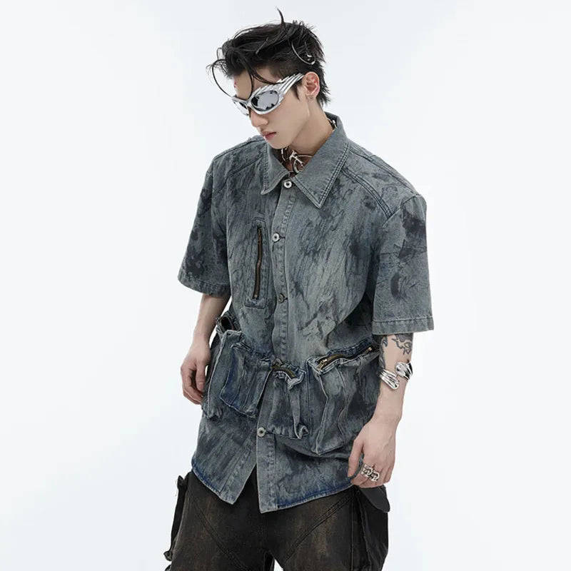 Brushed Worn-Out Short-Sleeved Denim Jacket