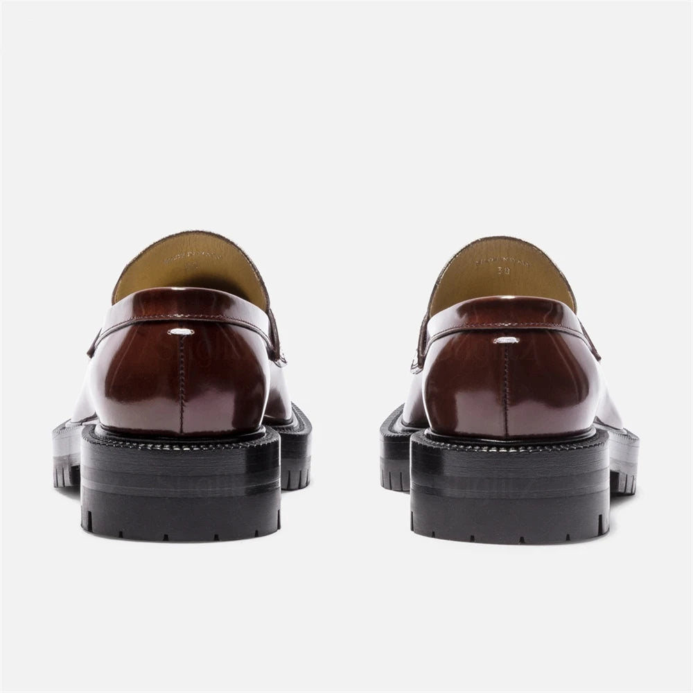 Square-Toe Leather Platform Tabi Loafers