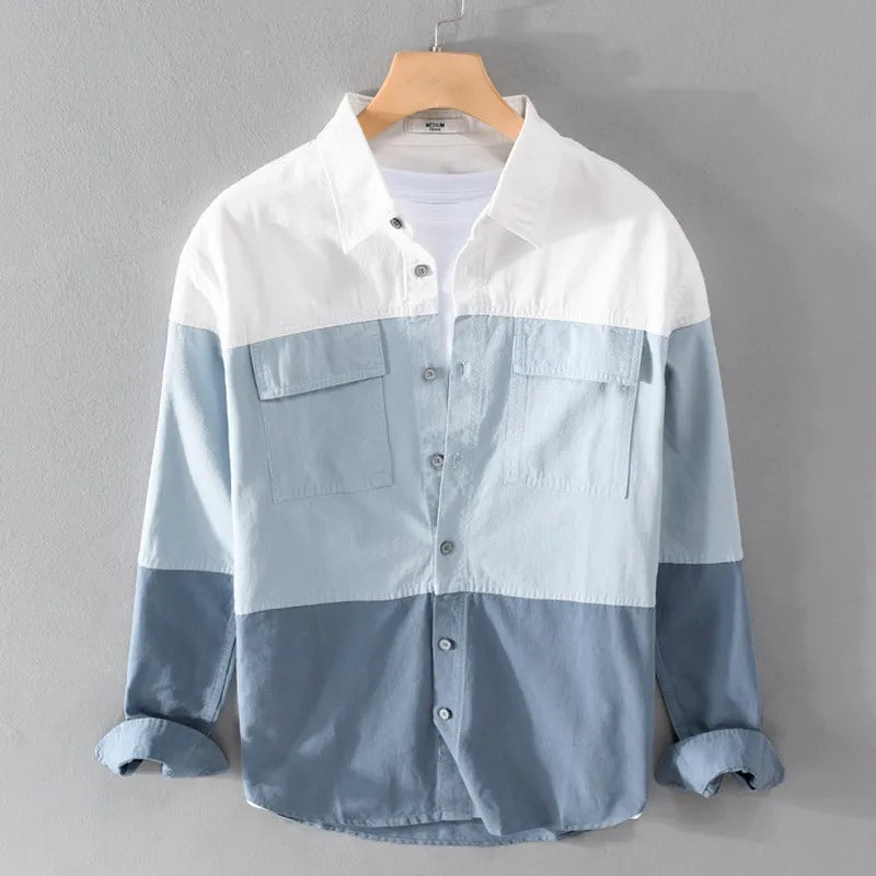 Three-Tone Color Cotton Shirt