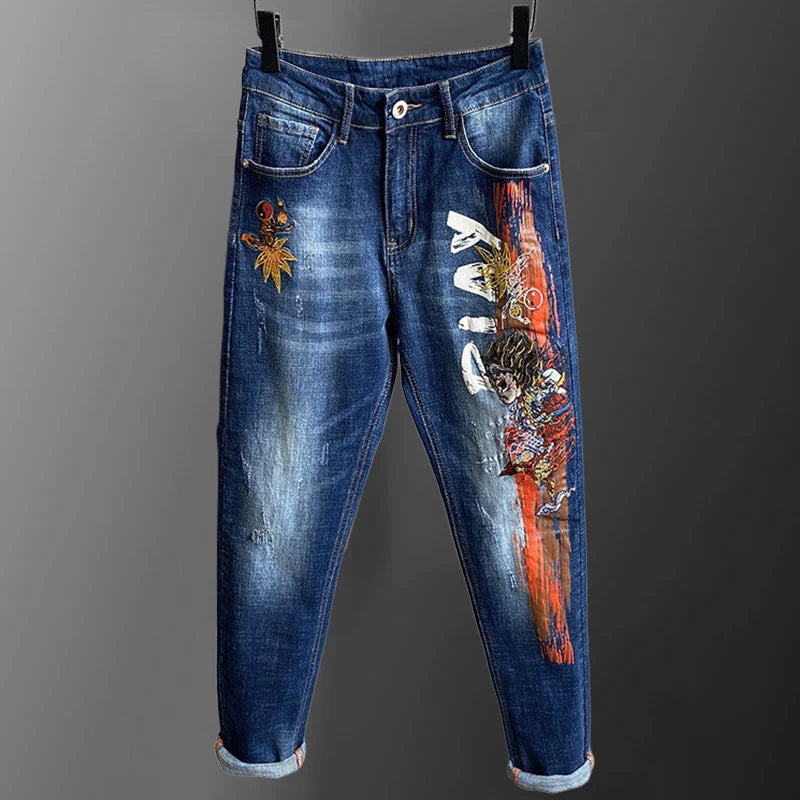 Half Side Embroidery Pattern Jeans