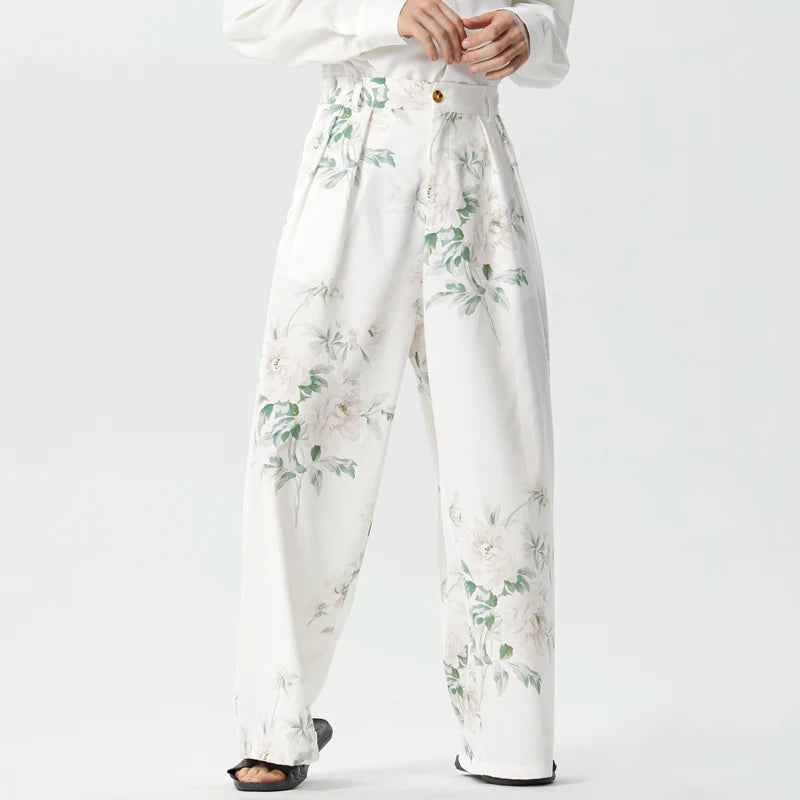 Floral Pattern Wide-Leg Trousers