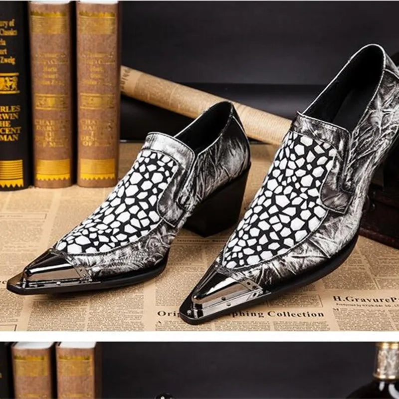 Geometric Black & White Genuine Leather Loafers