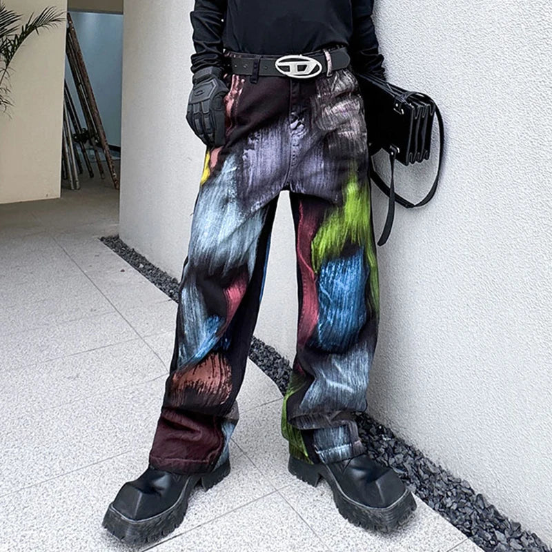 Colorful Coloured Drawing Print Jeans