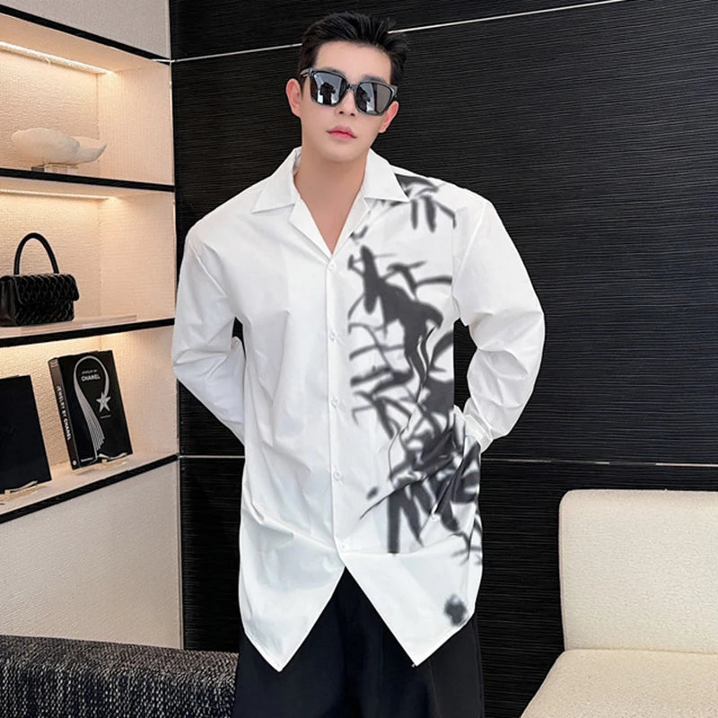 Ink Painting Printing Lapel Loose Shirt