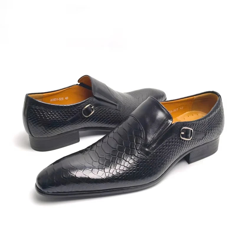 Fashions Slip-On Buckle Leather Shoes