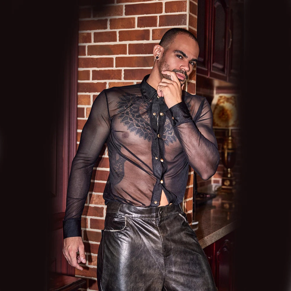 Black Thin Sheer Men's Shirt
