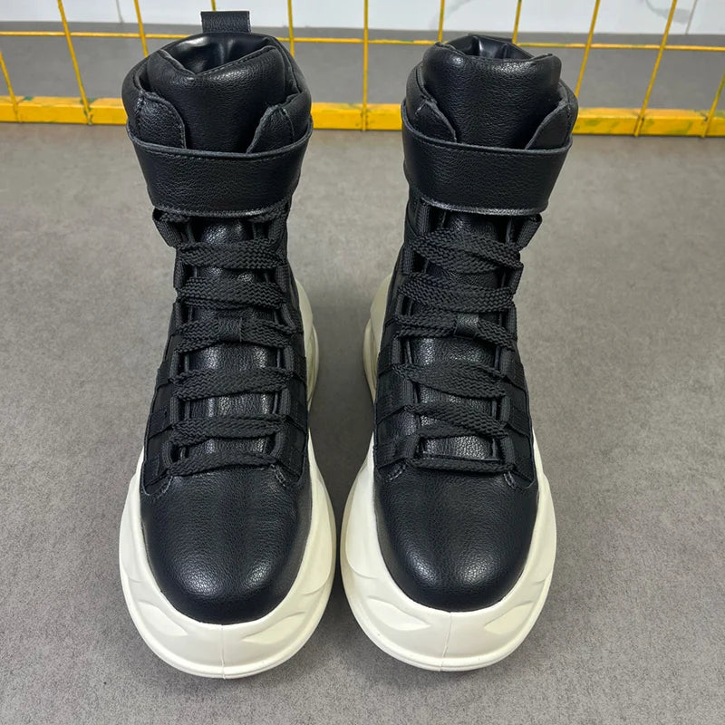 Solid Black Street Fashion Chunky Boots
