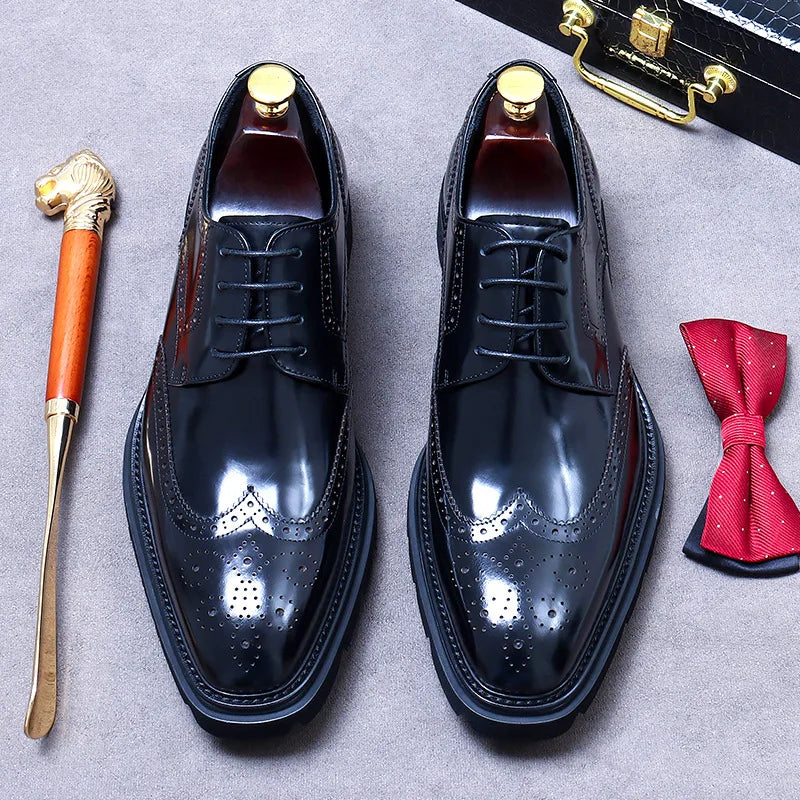 Vintage Style Leather Wingtip Brogue Shoes