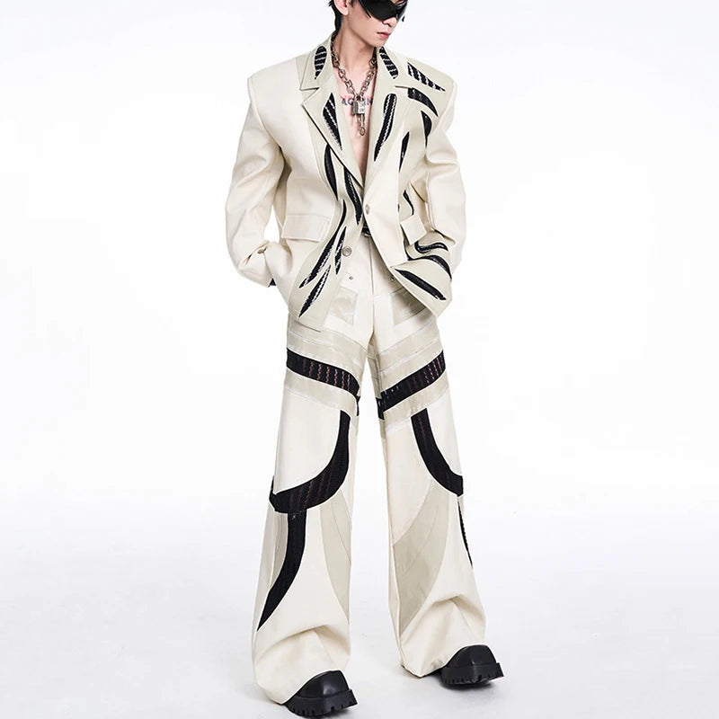 Spliced Hollow Mesh Leather Men's Suit