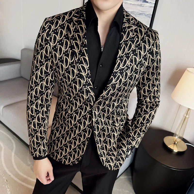 Letter Printed Single Breasted Blazer