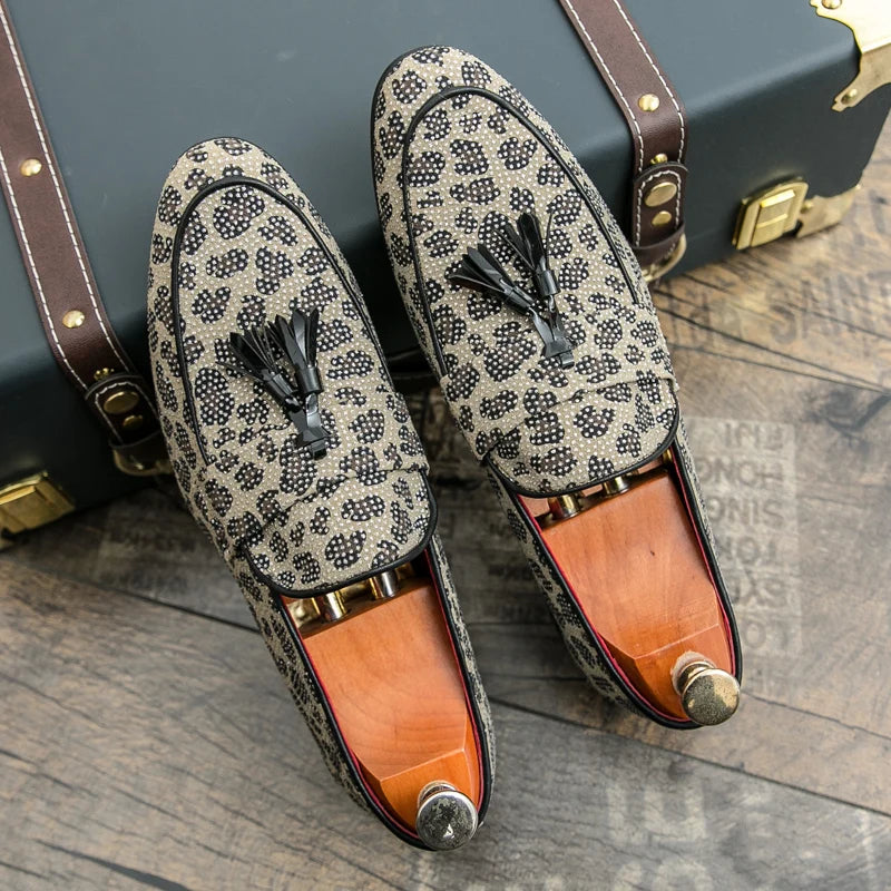 Rhinestone Leopard with Tassels Loafers