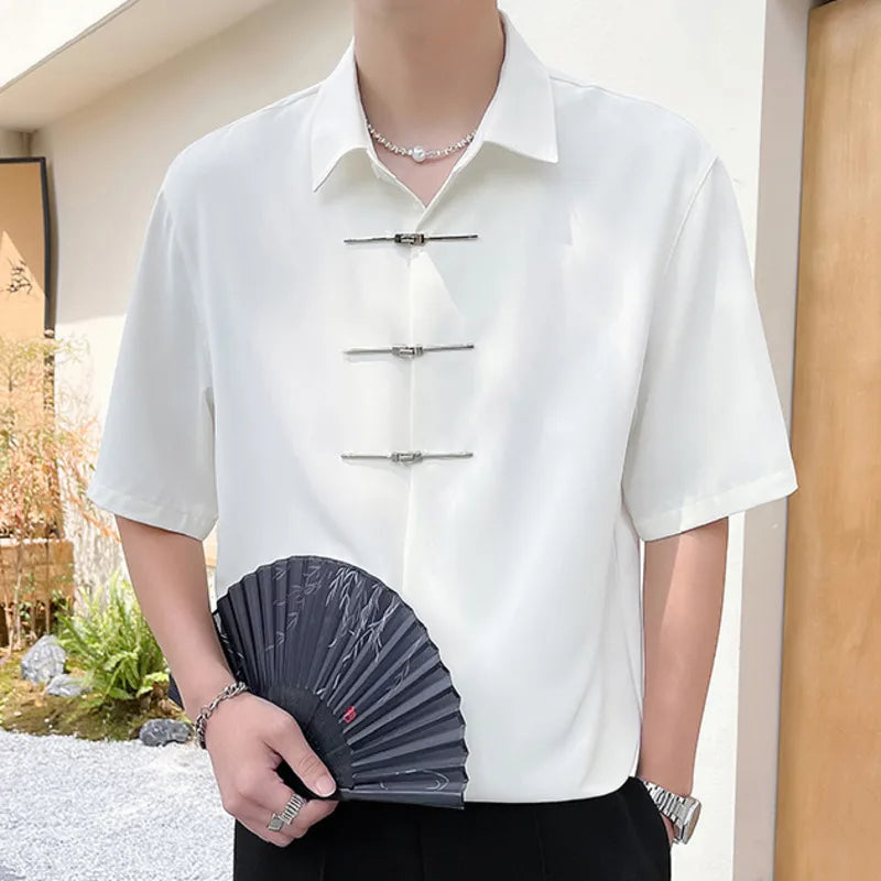 Ice Silk Chinese Style Mid-Sleeved Shirt