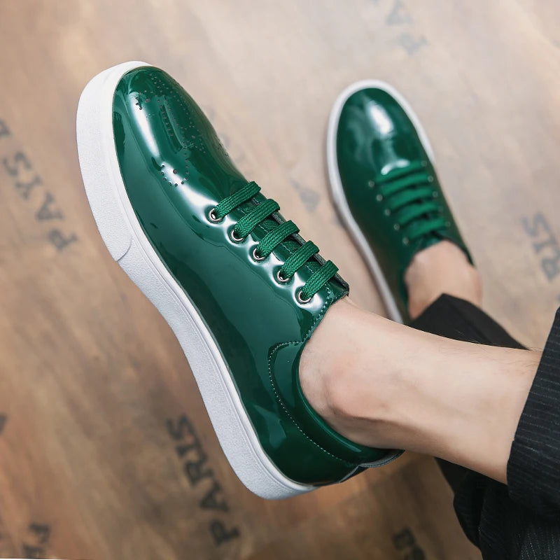 Green Shiny Color Leather Sneakers