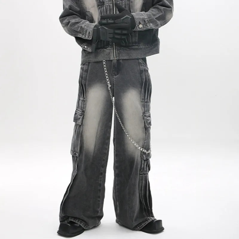 Black Denim Pleated Deconstruction Solid Jeans