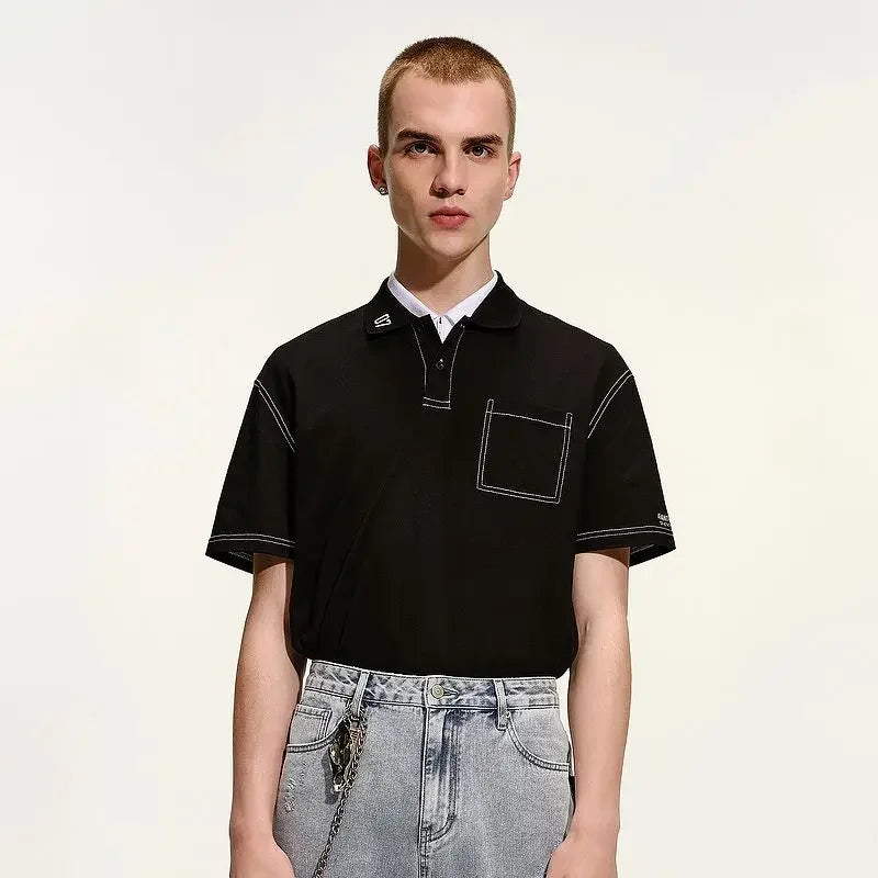 Black Embroidery Printed Polo Shirt