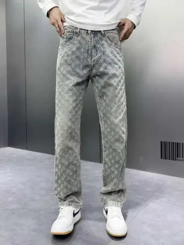 Retro Jacquard Design Streetwear Jeans