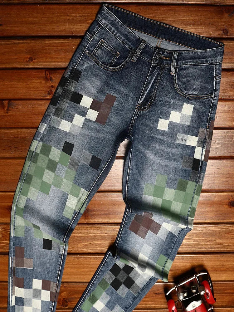 Contrast Trendy Mosaic Printed Jeans