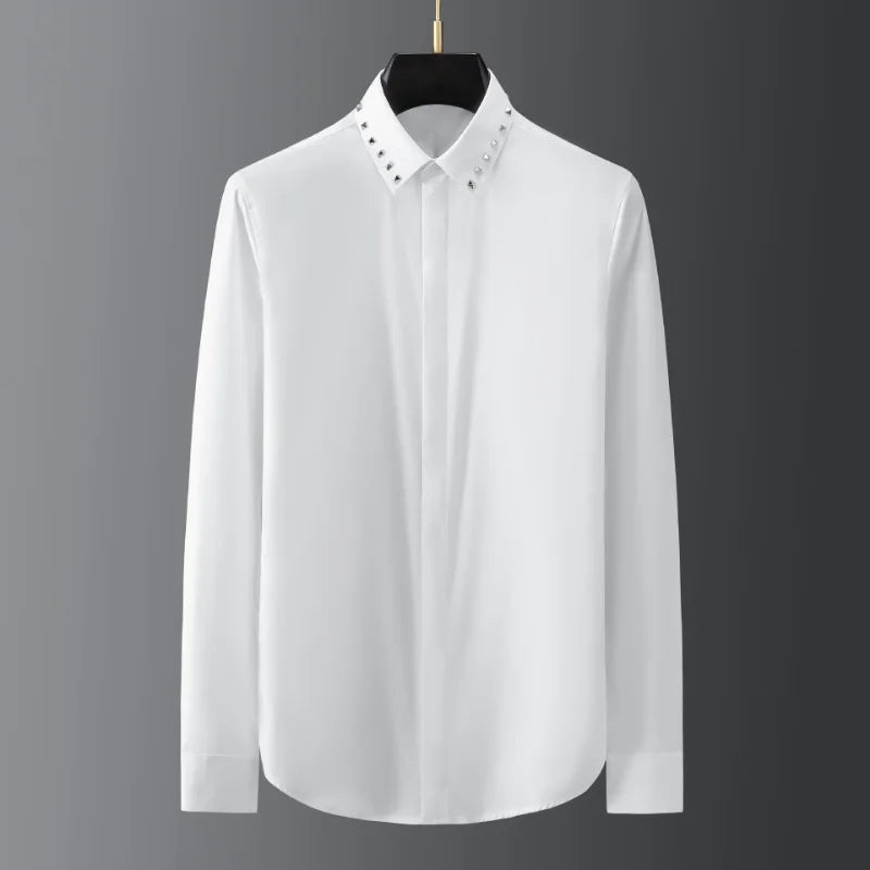 Solid Diamond Rivet Collar Shirt