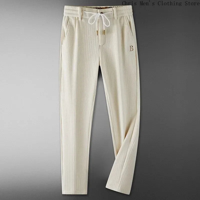 Simple Embroidery Corduroy Solid Pants