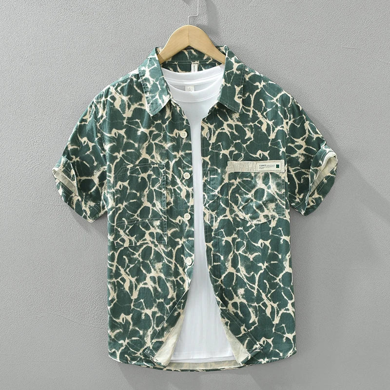 Printed Pattern Short Sleeve Cotton Shirt