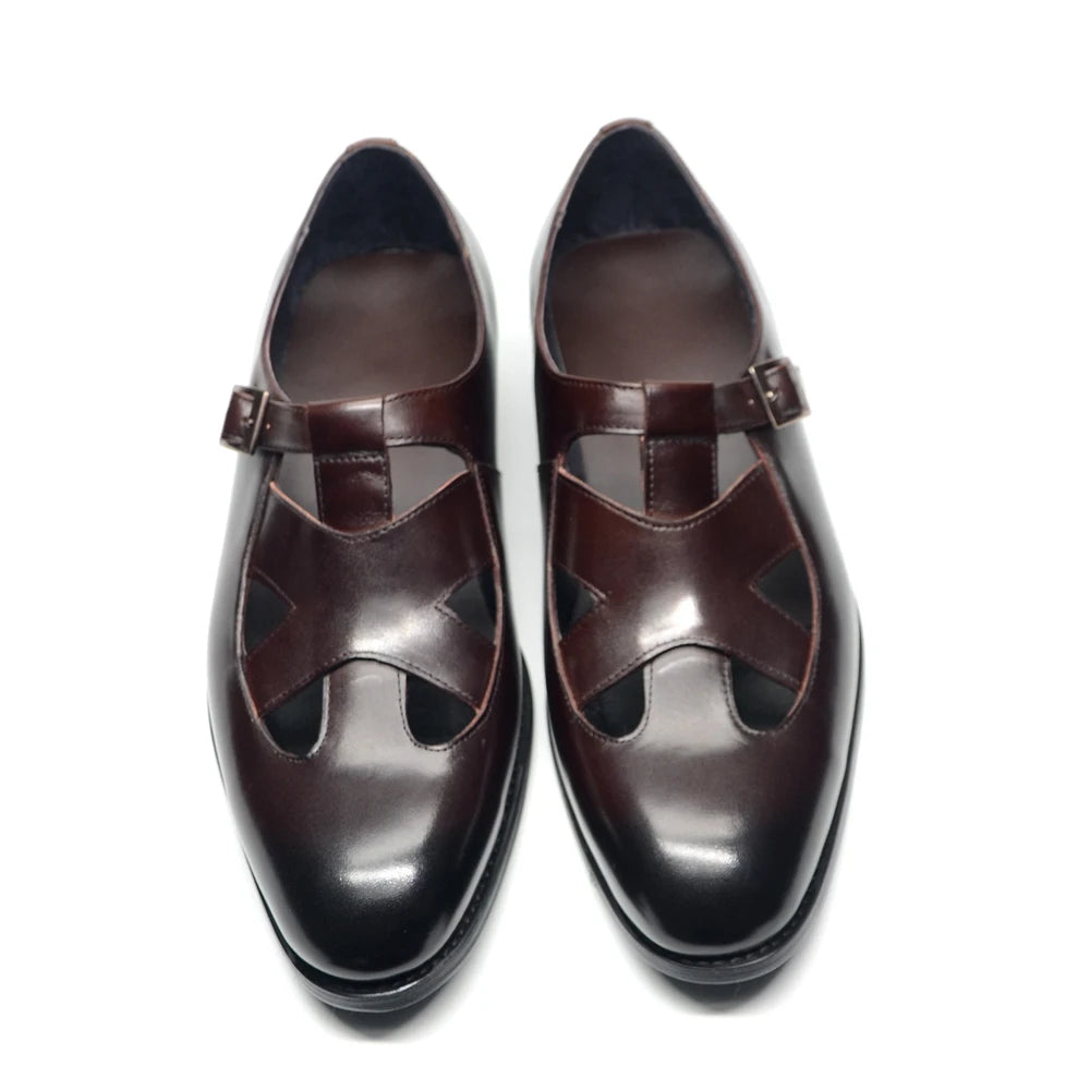 Buckle Strap Closed Toe Leather Shoes