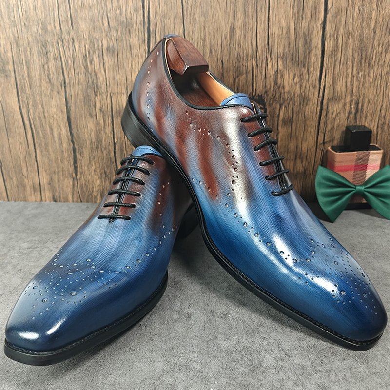 Blue Red Pointed Toe Leather Loafers