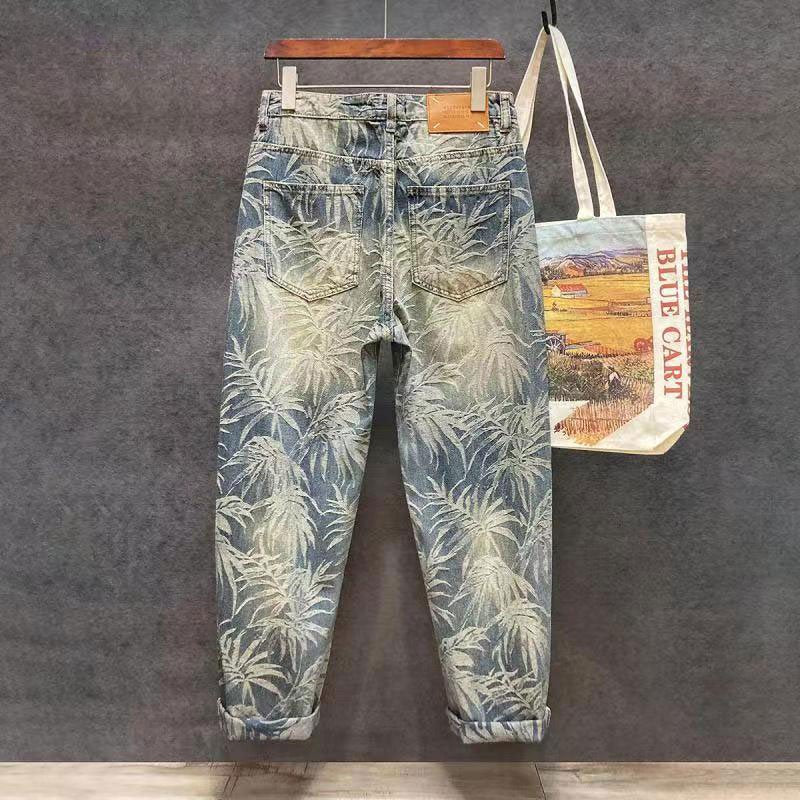 Jacquard Maple Leaf Loose Jeans