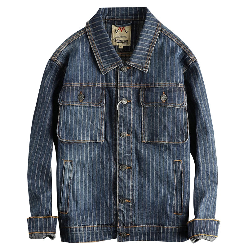 Striped Pattern Cotton Denim Jacket