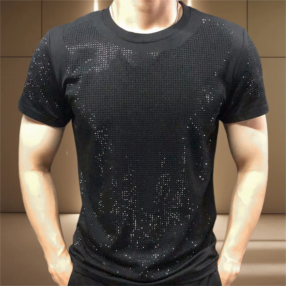 Casual Rhinestone Decor O-Neck T-Shirt