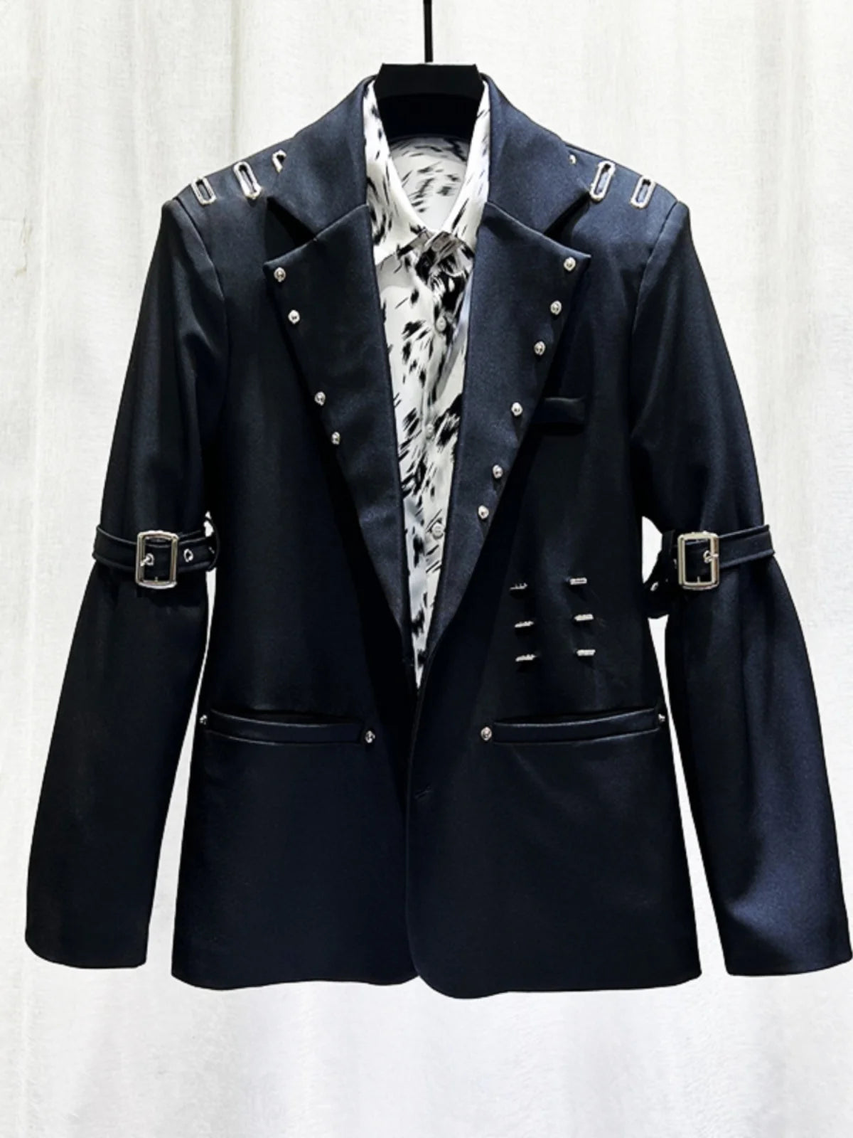 Chic Patchwork Metal Design Straps Blazer