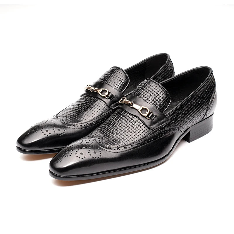 Black Woven Formal Dress Loafers Shoes