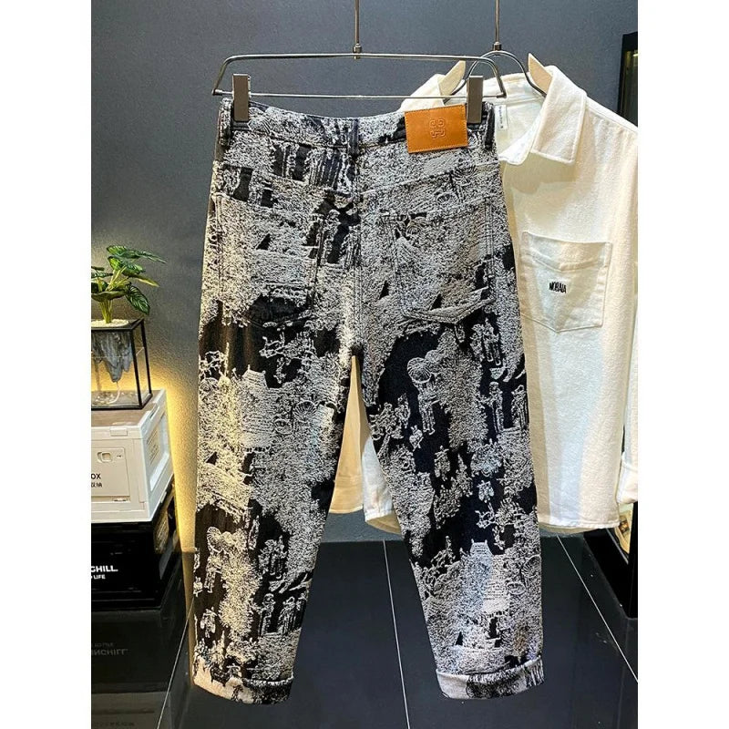 Retro Abstract Pattern Straight Jeans