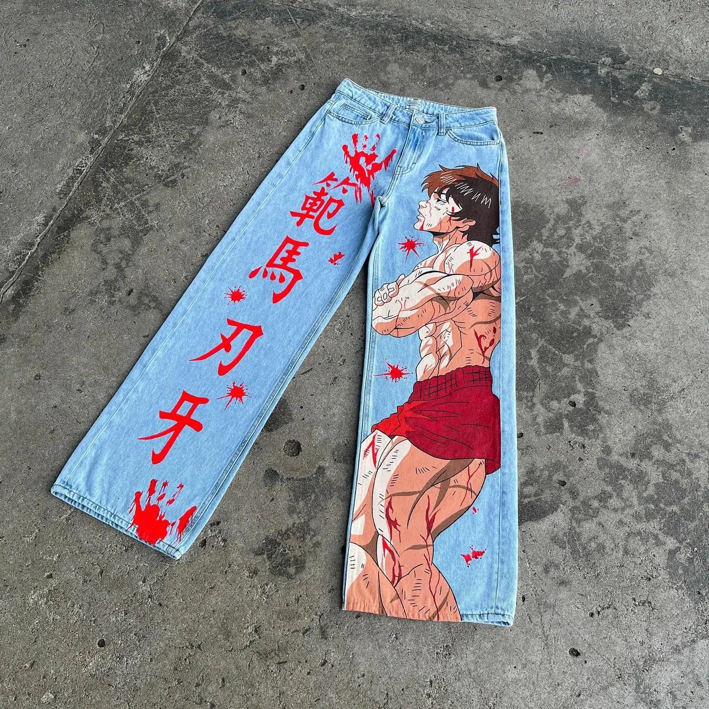 Harajuku Anime Graphic Printed Jeans