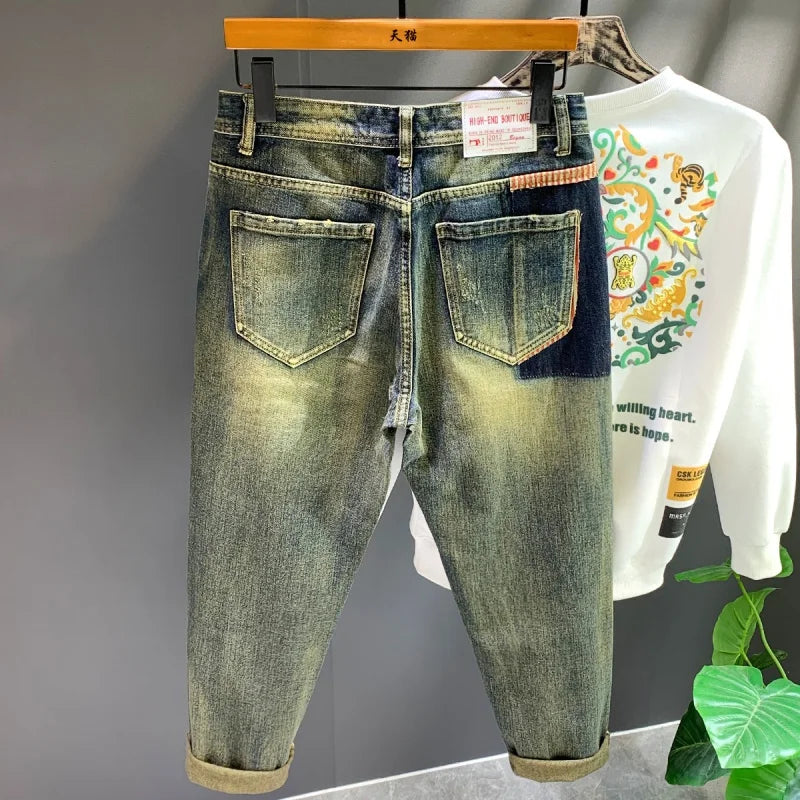 Retro Fashion Stitching Baggy Jeans