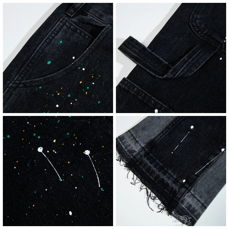 Vintage Splashed Ink Streetwear Flared Jeans