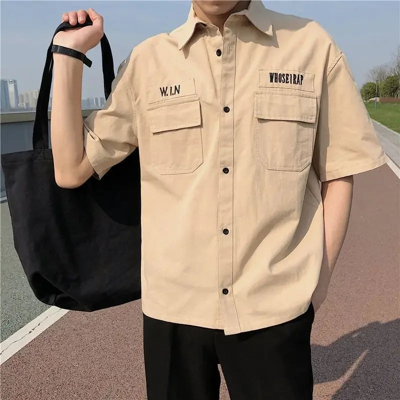 Solid Pocket Letter Short Sleeve Shirt