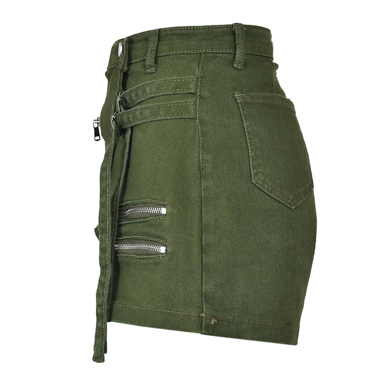 Green Cargo Pocket Design Denim Shorts