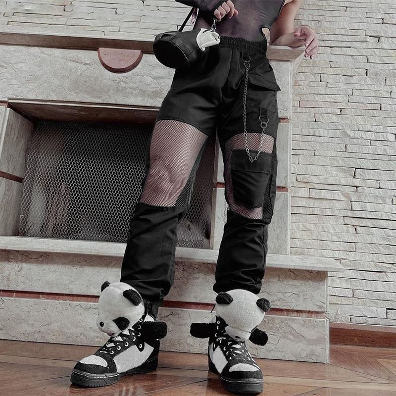 Mesh Fishnet Black Color Loose Pants