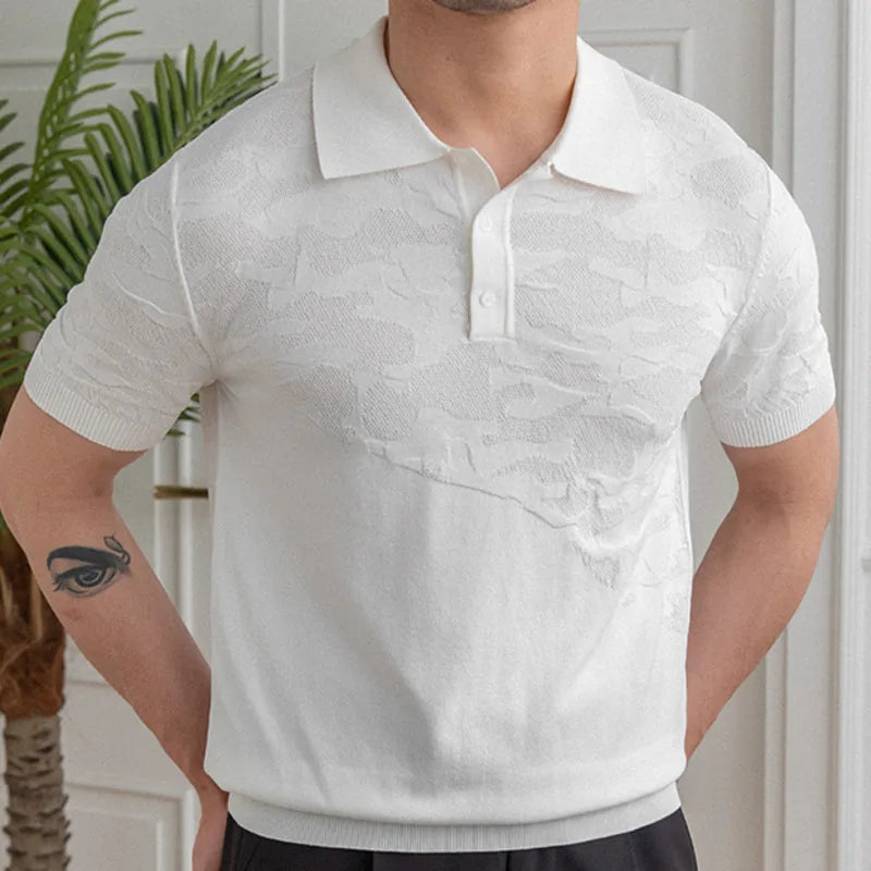 Stitching Casual Jacquard Polo Shirt