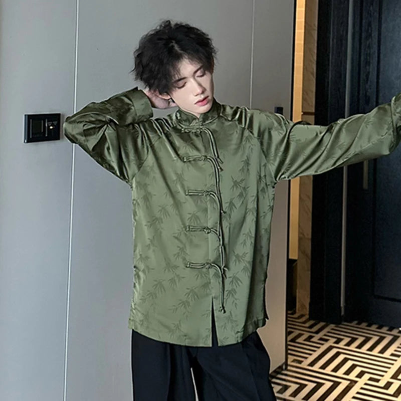 Green Color Chinese Style Long-Sleeve Shirt