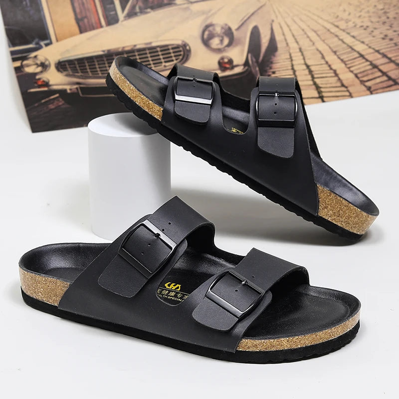 Casual Double Buckle Leather Sandals