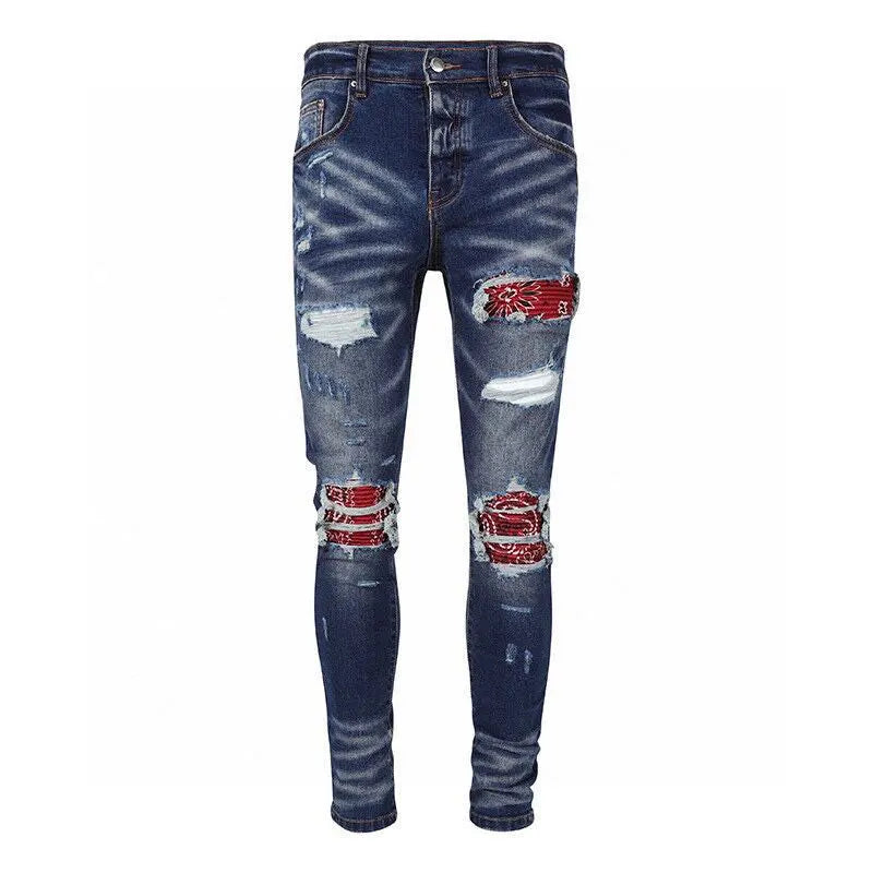 Retro Streetwear Patchwork Skinny Jeans