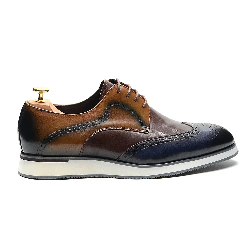 Genuine Leather Mixed Colors Wingtip Shoes