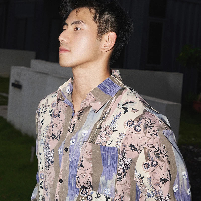 Loose Casual Flower Turn-down Collar Shirt