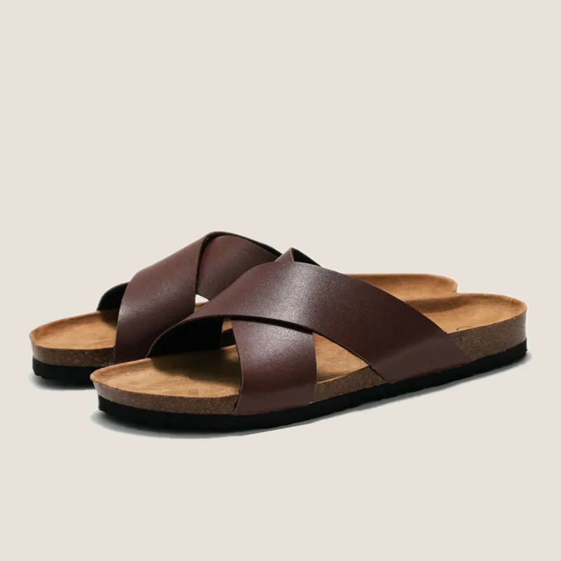 Cross Cork Solid PU Leather Sandals